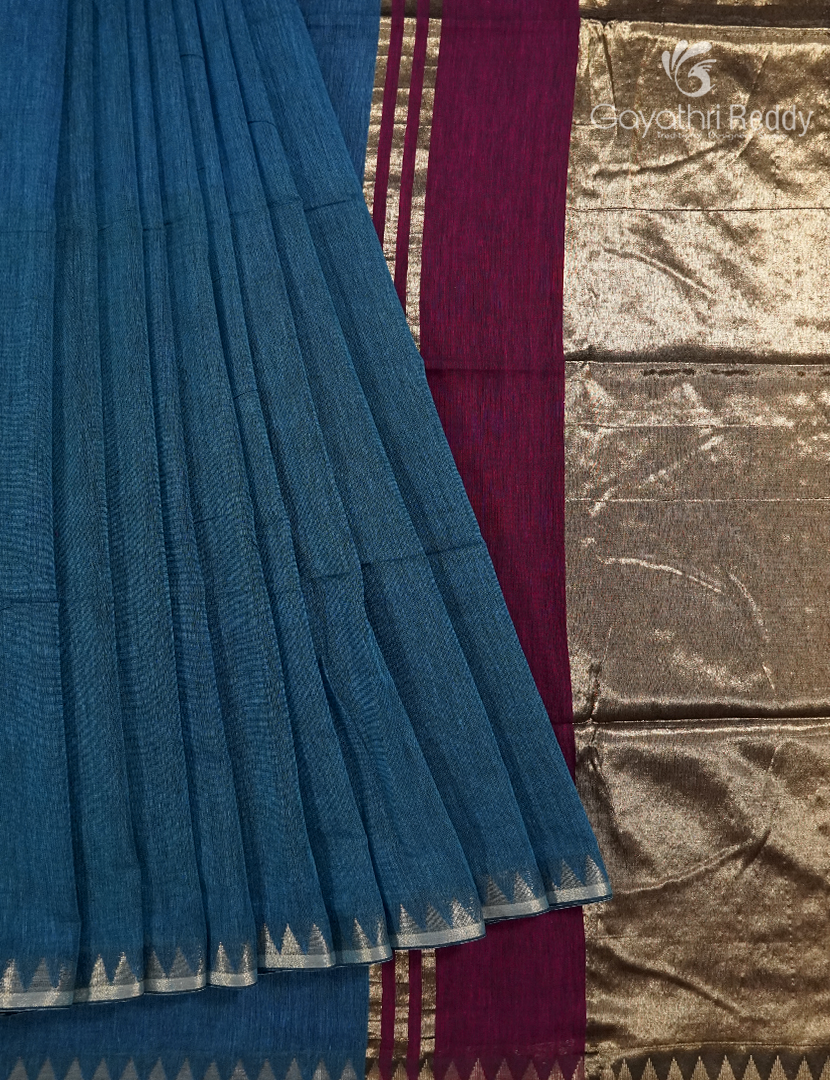 Jamdani Cotton Saree in Deep Rama Blue