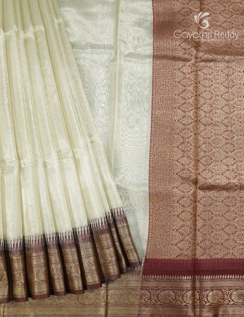 Semi Tissue Gadwal Saree in Cream and Maroon