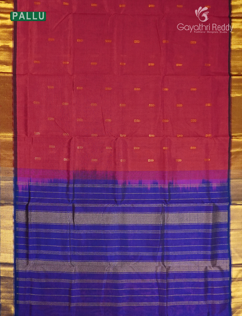 Pure Arani Sico Saree in Red and Navy Blue