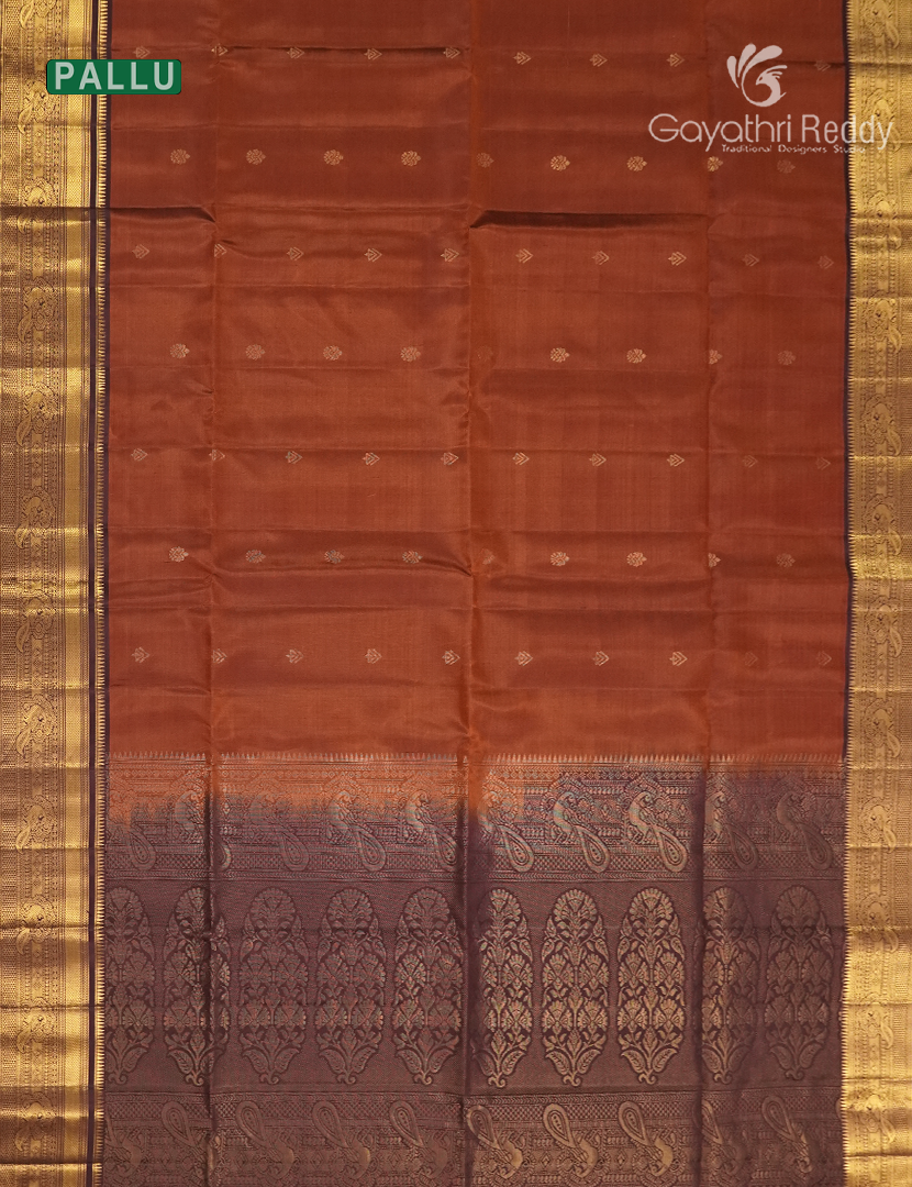 Pure Kanchipuram Soft Silk Saree in Rust Orange and Brown