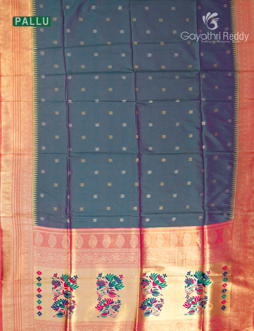 Semi Kanchipuram Art Silk Saree in Ash Grey and Pink