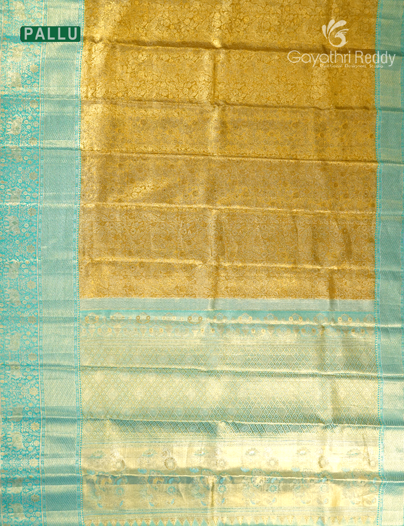 Pure Kanchipuram Muhurtham Silk Saree in Gold and Sea blue