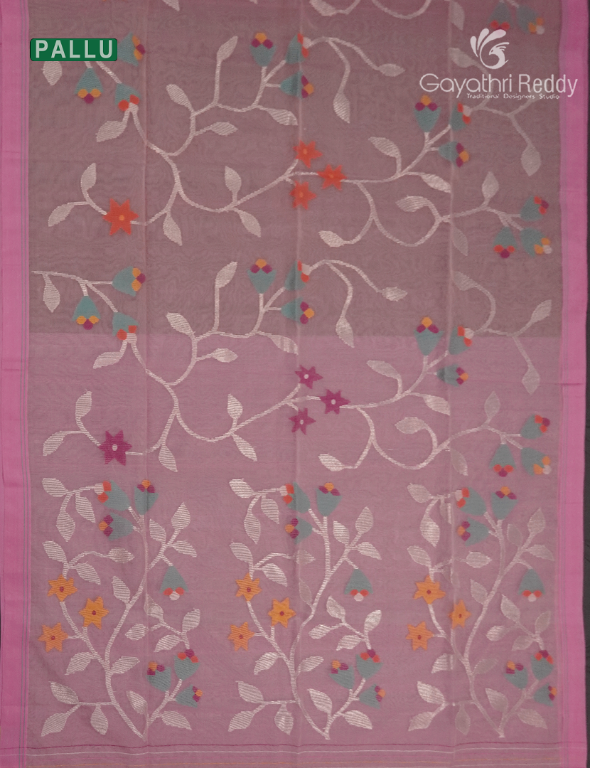 Pure Jamdani Kora Saree in Baby Pink