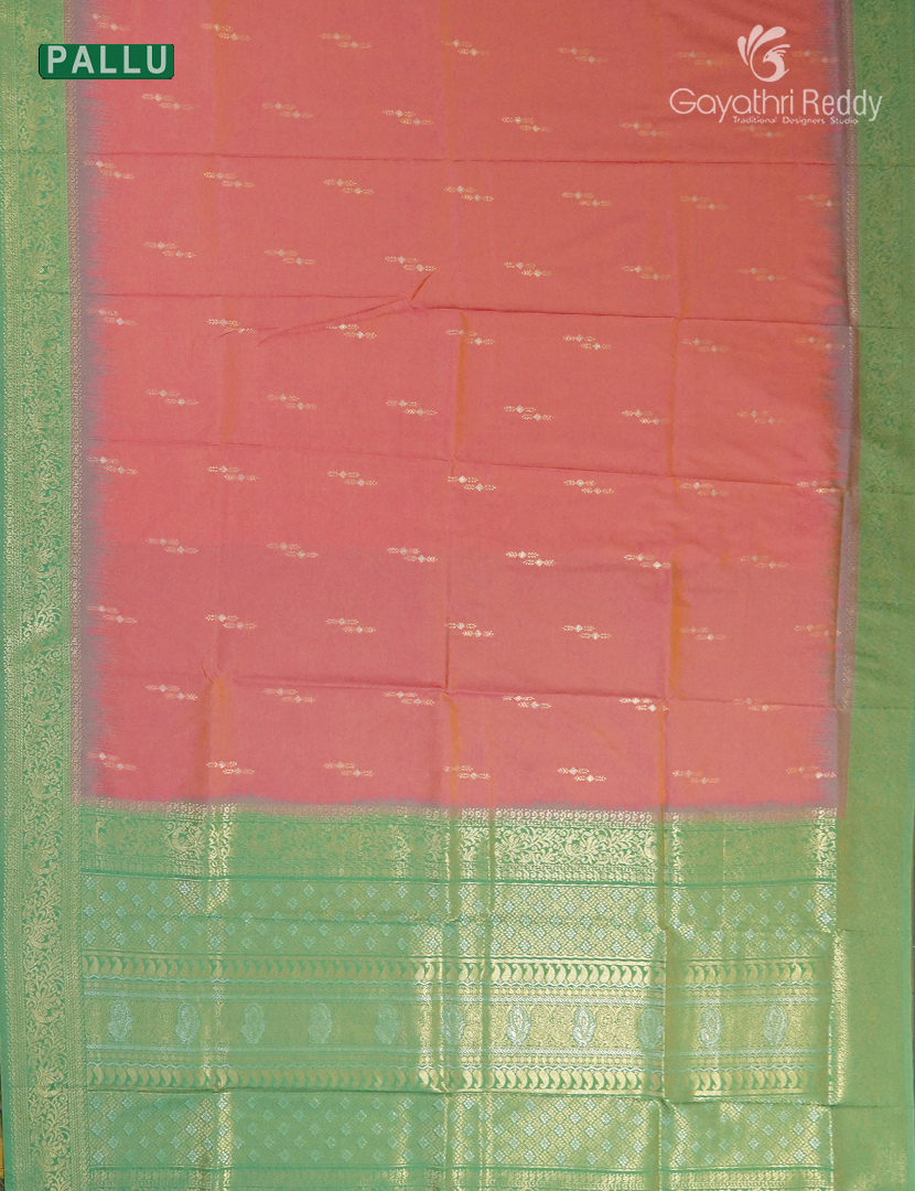 Semi Kanchipuran Silk Saree in Deep Peach and Parrot Green
