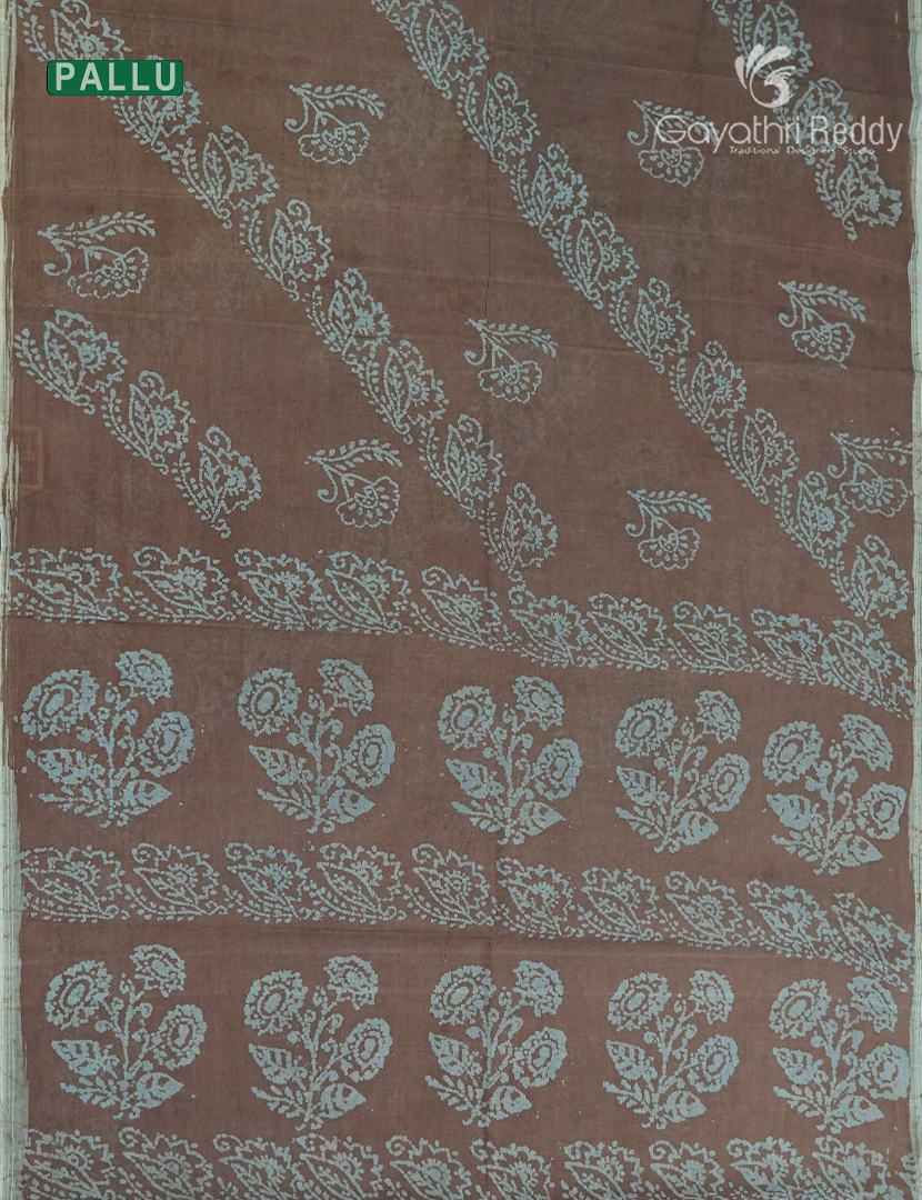 Cotton Batik Print Saree in Beige and Powder Blue