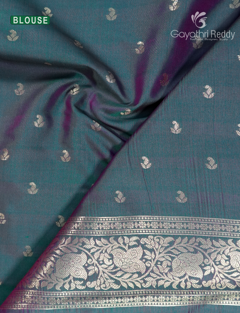 Semi Kanchipuram Art Silk Saree in Ash Grey and Pink