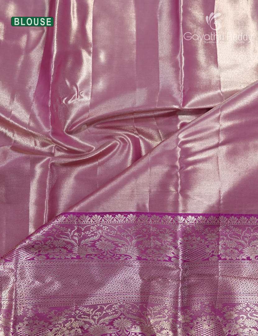 Semi Kanchipuram Silk Saree in Milk White and Deep Pink