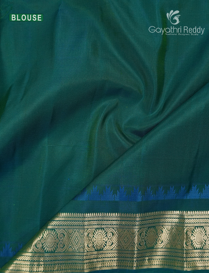 Pure Gadwal Silk Saree in Mehendi Green and Peacock Blue
