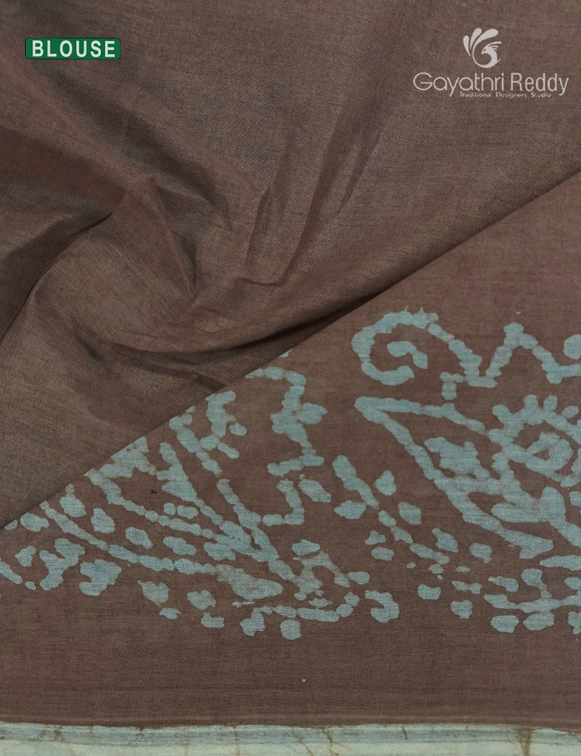 Cotton Batik Print Saree in Beige and Powder Blue