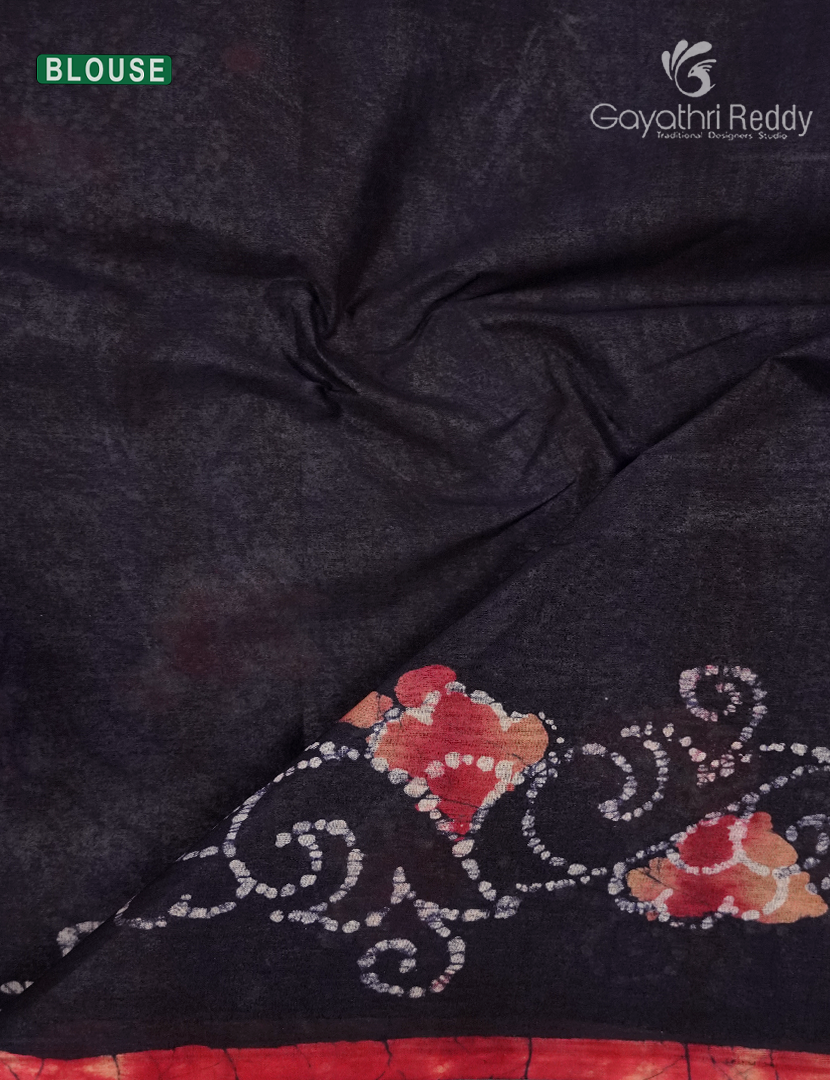 Cotton Batik Print Saree in Black