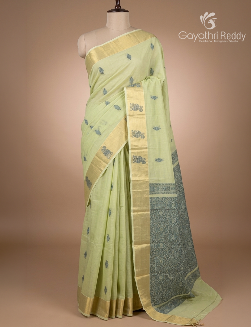 Pure Kanchi Cotton Saree in Pista Green