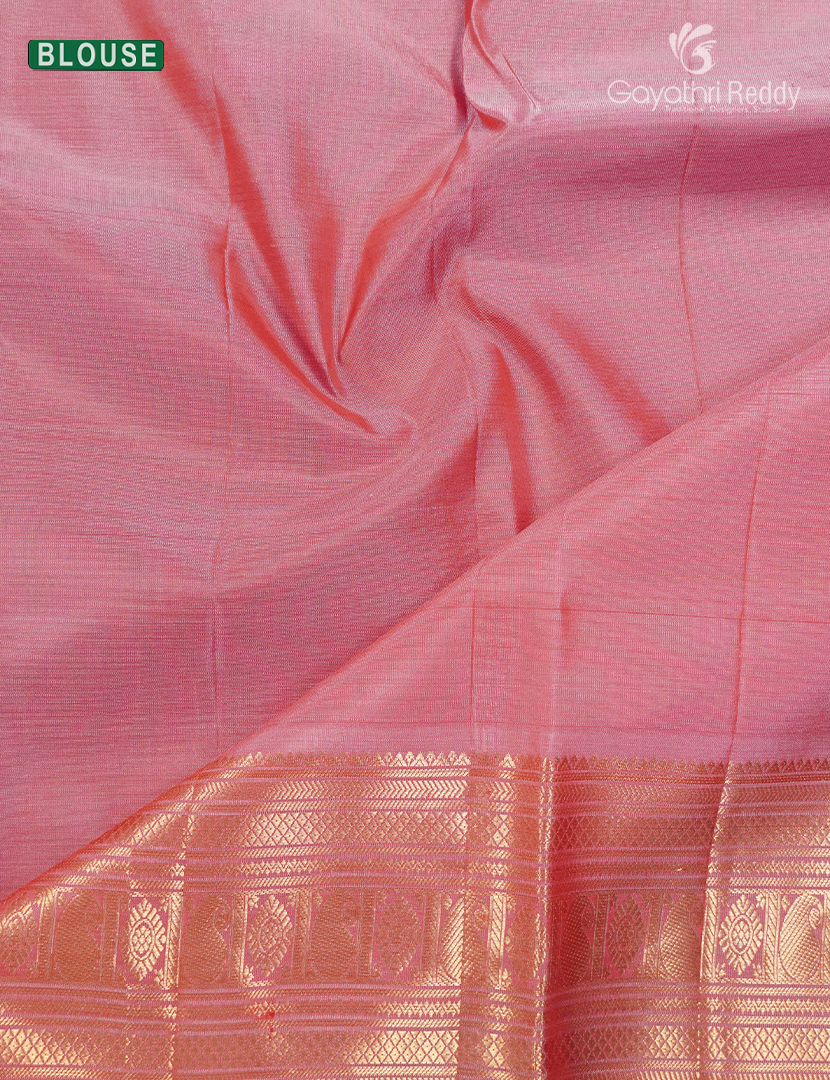 Pure Kanchipuram Silk Saree in Orange and Baby Pink