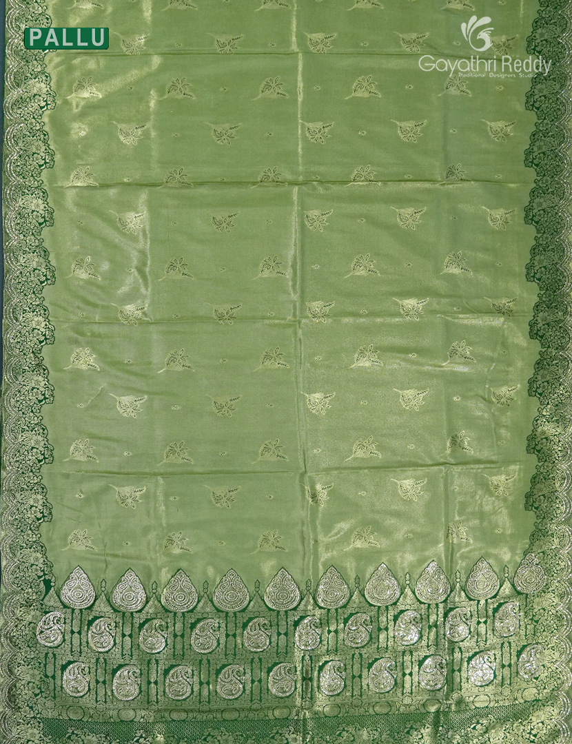 Semi Kanchipuram Silk Fancy Saree in Olive Green and Mehendi Green