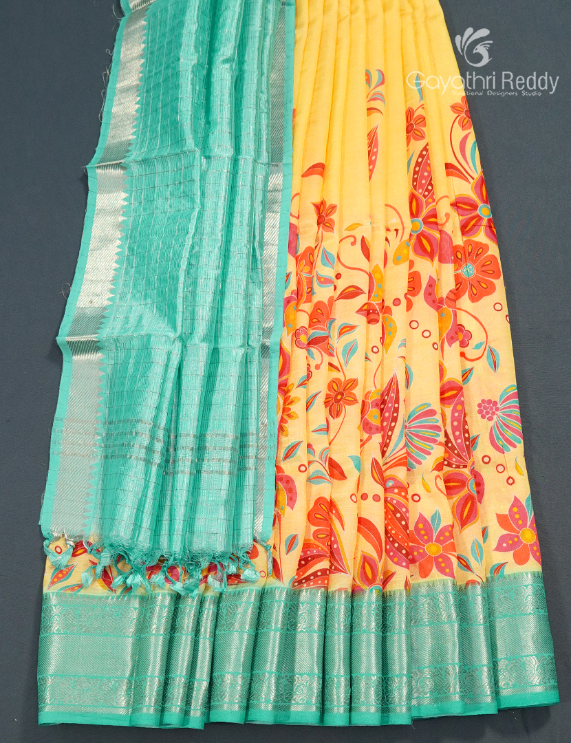 Pure Mangalagiri Langa Voni Set in Yellow and Sea Foam Green