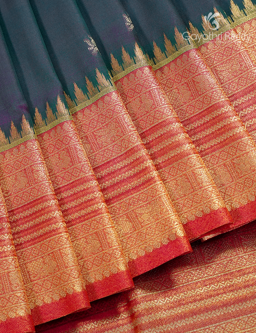 Semi Kanchipuram Art Silk Saree in Ash Grey and Pink