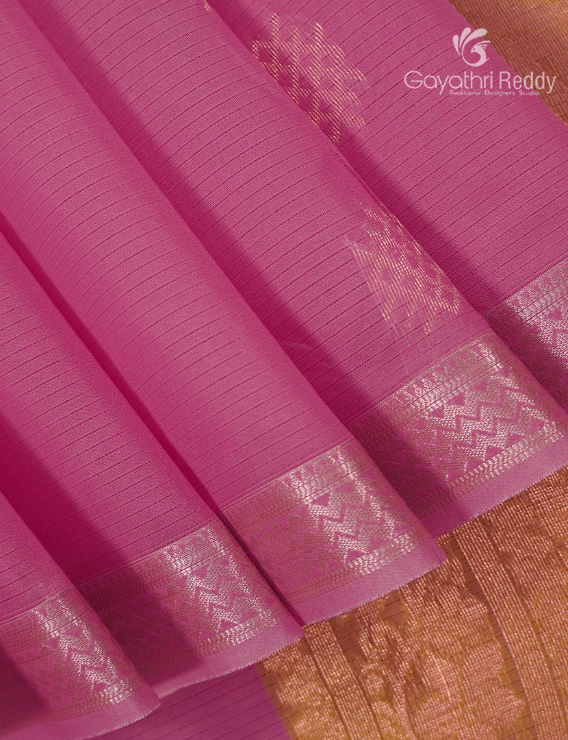 Kanchipuram Sico Saree in Rose Pink and Yellow