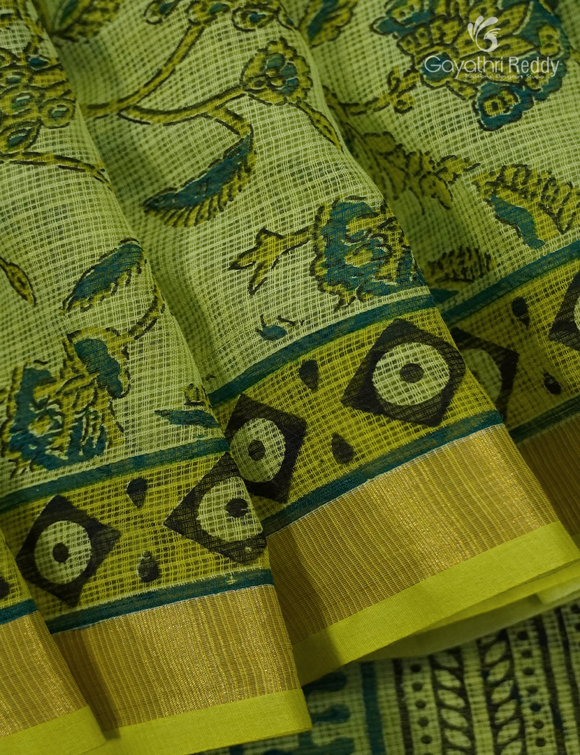 Premium Quality Cotton Kota Saree in Parrot Green and Leaf Green