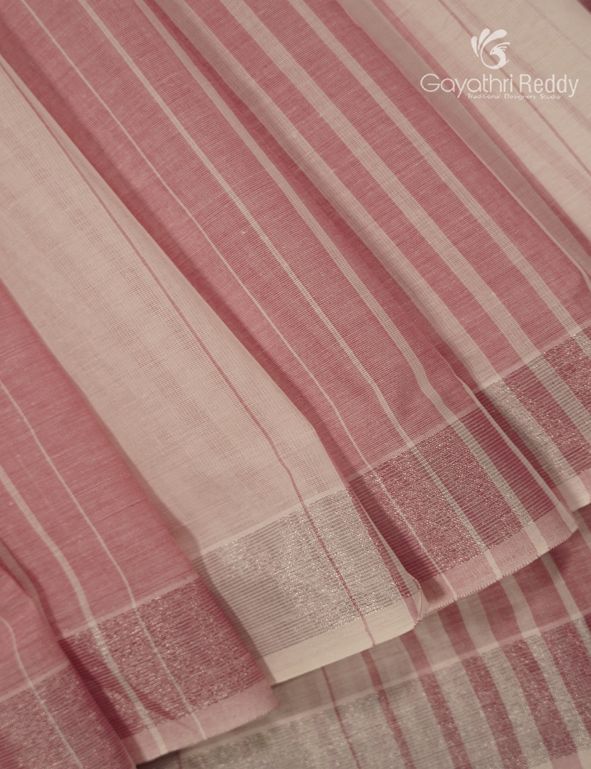 Pure Kanchi Cotton Saree in Cream and Baby Pink