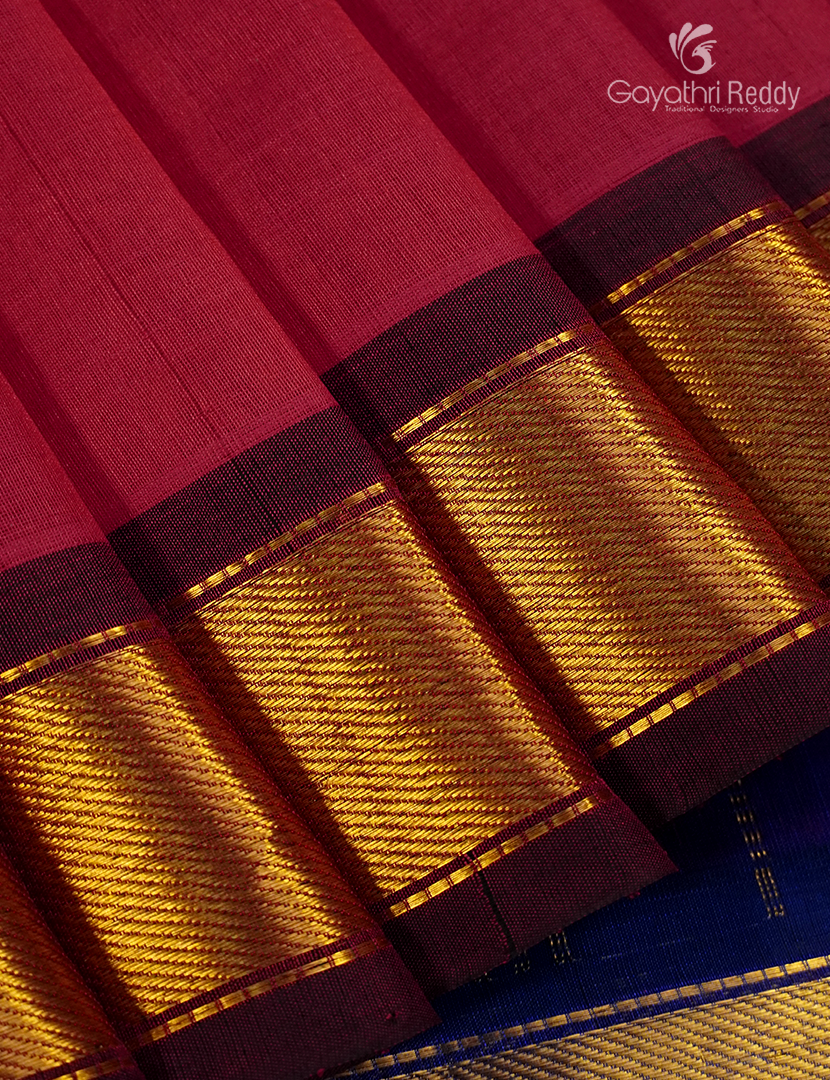 Pure Arani Sico Saree in Red and Navy Blue