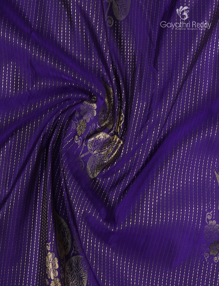 Semi Kanchipuram Silk Saree in Deep Purple and Bottle Green