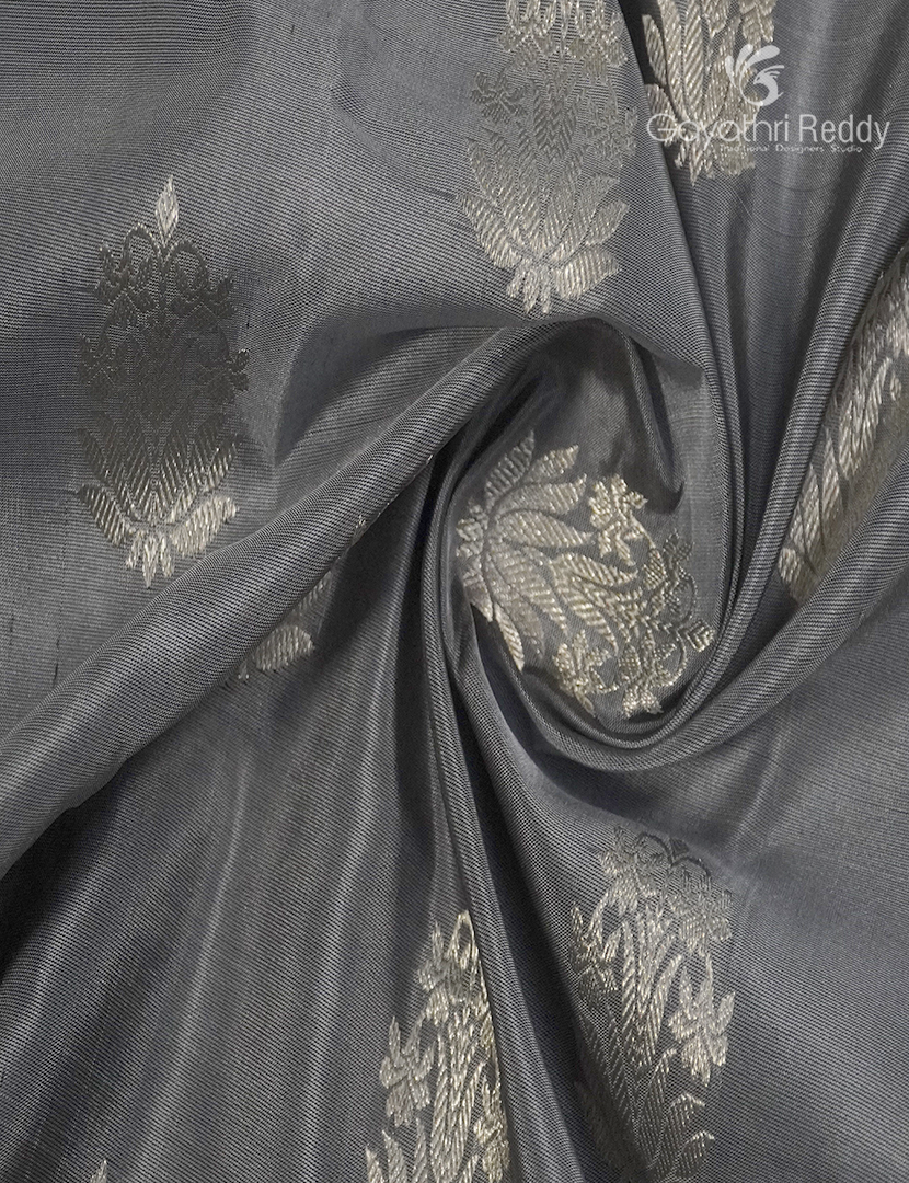 Pure Venkatagiri Silk Saree in Ash Grey and Green