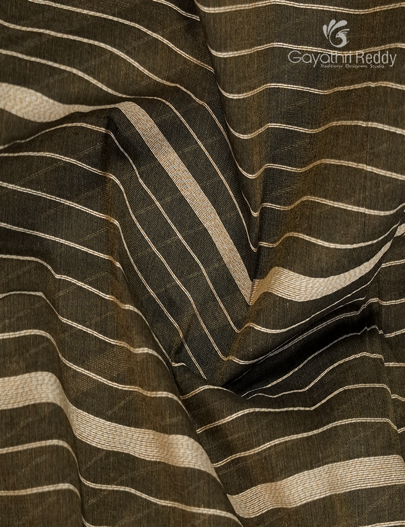 Pure Handloom Cotton Saree in Deep Olive Brown