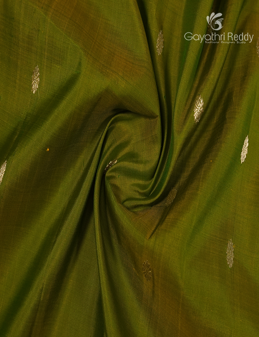 Pure Gadwal Silk Saree in Mehendi Green and Peacock Blue