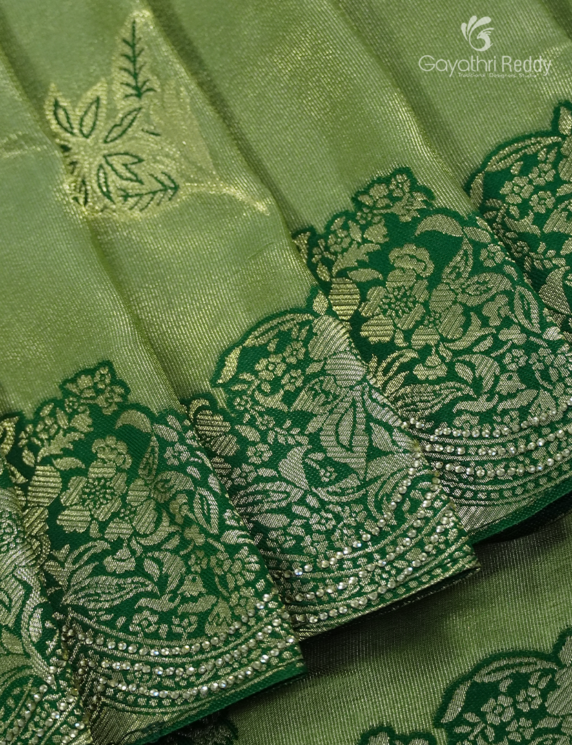 Semi Kanchipuram Silk Fancy Saree in Olive Green and Mehendi Green