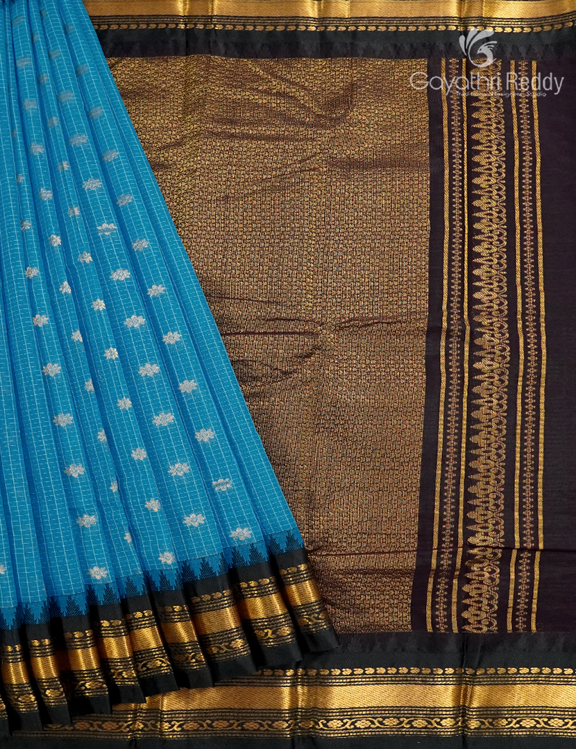 Pure Gadwal Cotton Saree in Blue and Black