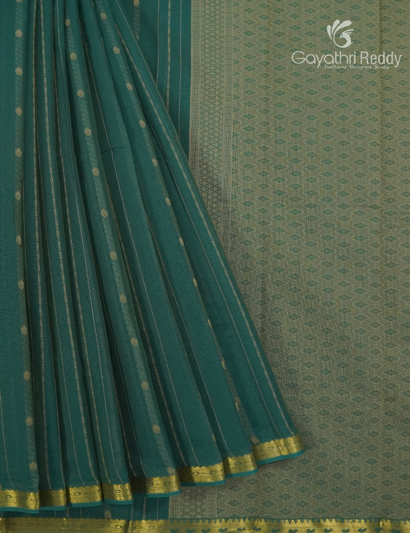 Pure Kanchi Cotton Saree in Deep Rama Green