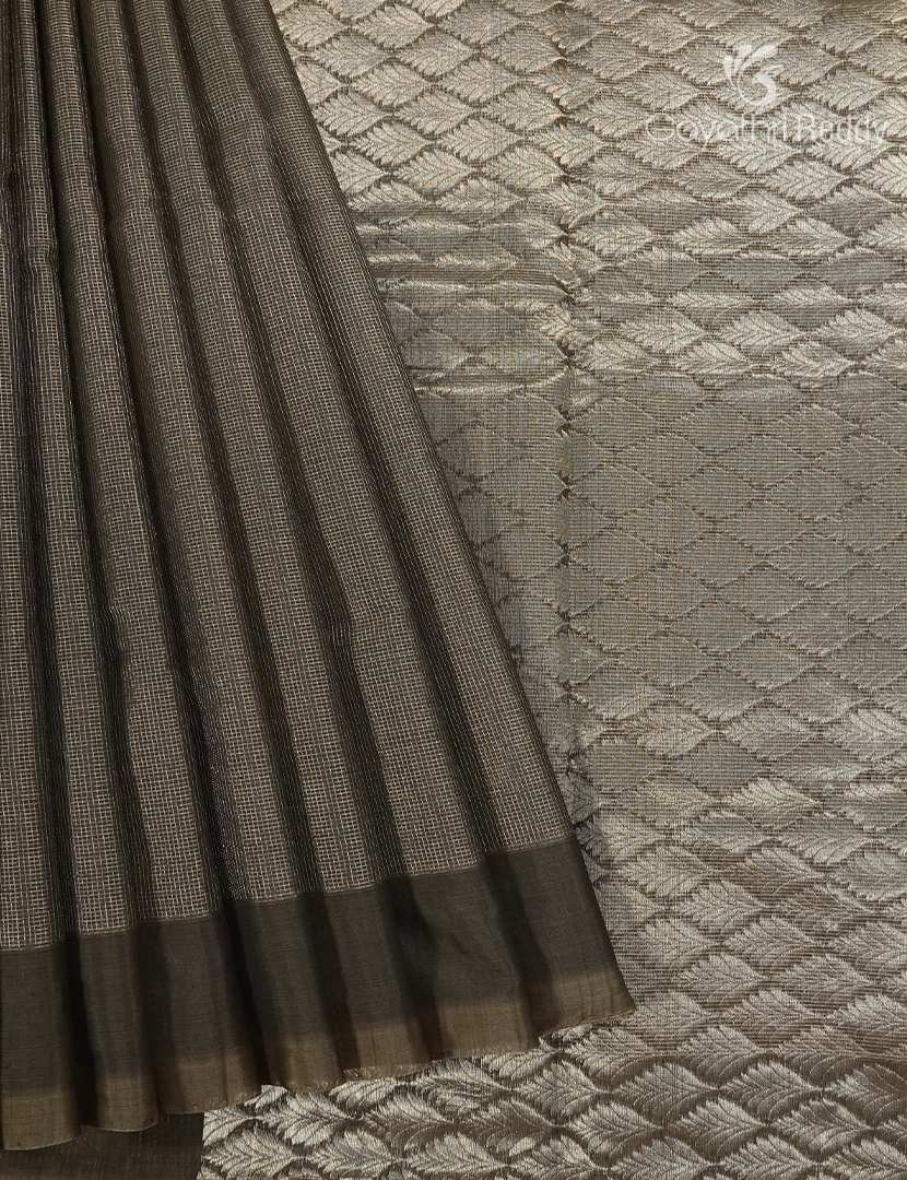 Pure Kanchipuram Sico Saree in Deep Olive Brown