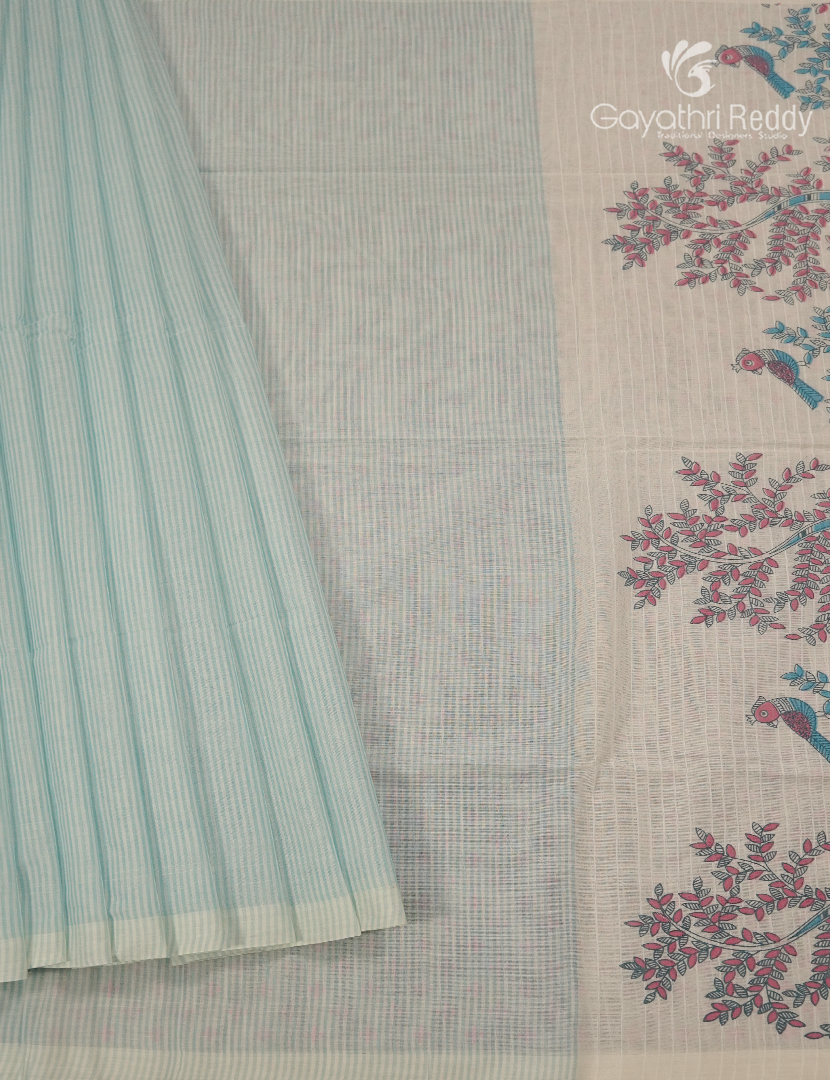 Pure Kanchi Cotton Printed Saree in Sea Blue