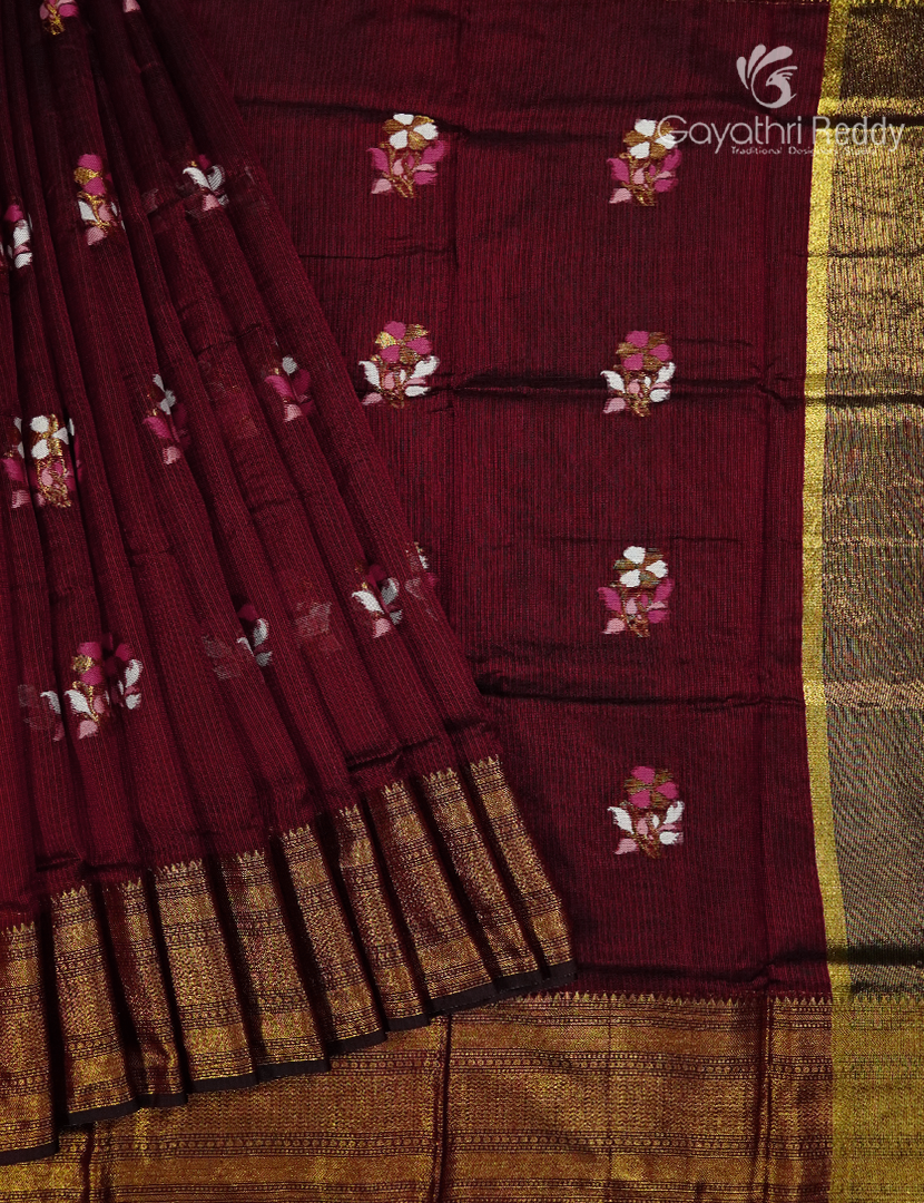 Pure Silk Kota Saree in Deep Rust