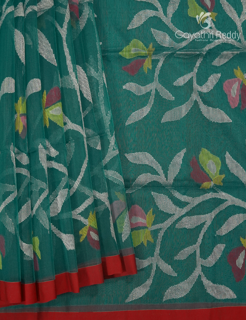 Pure Jamdani Kora Saree in Rama Green
