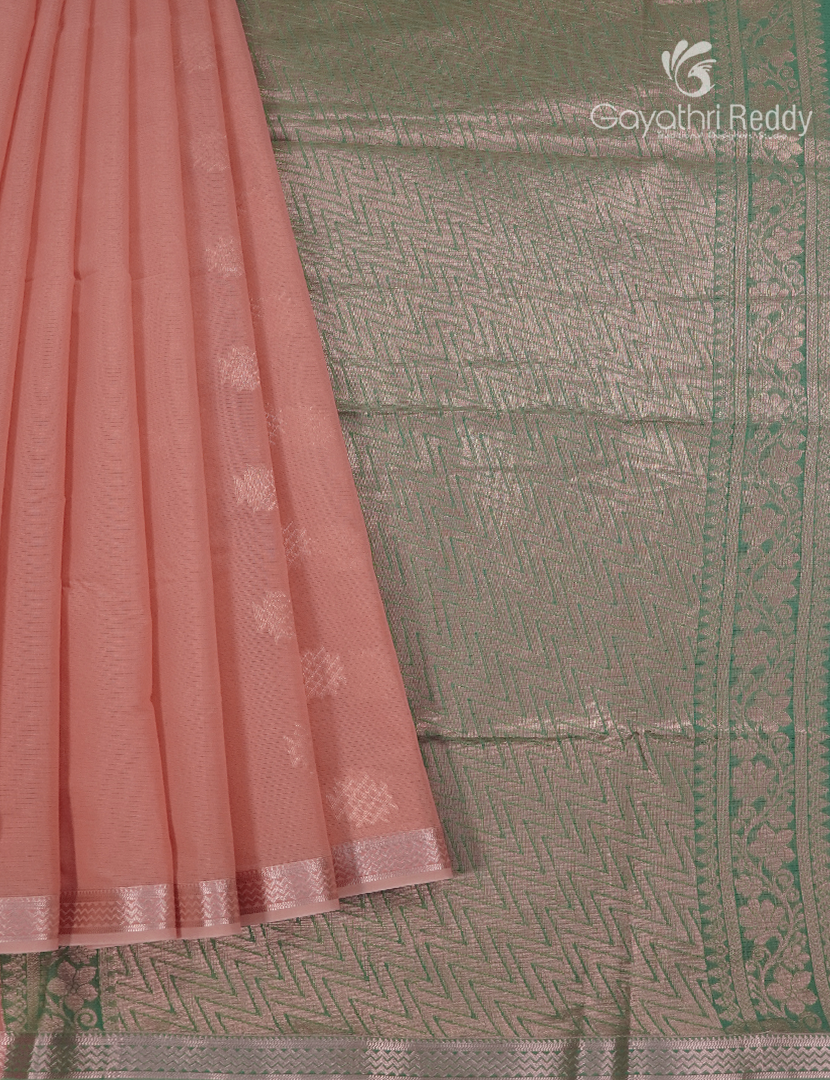 Kanchipuram Sico Saree in Peach and Teal Green