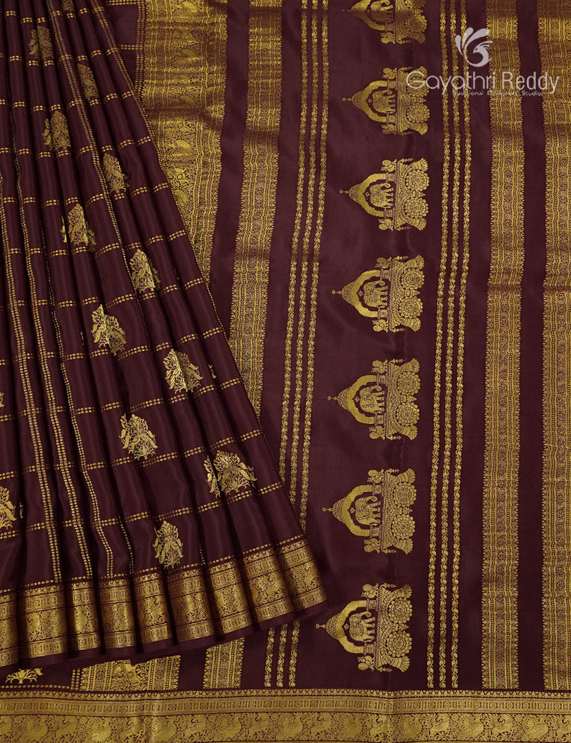 Pure Mysore Silk Saree and in Deep Snuff