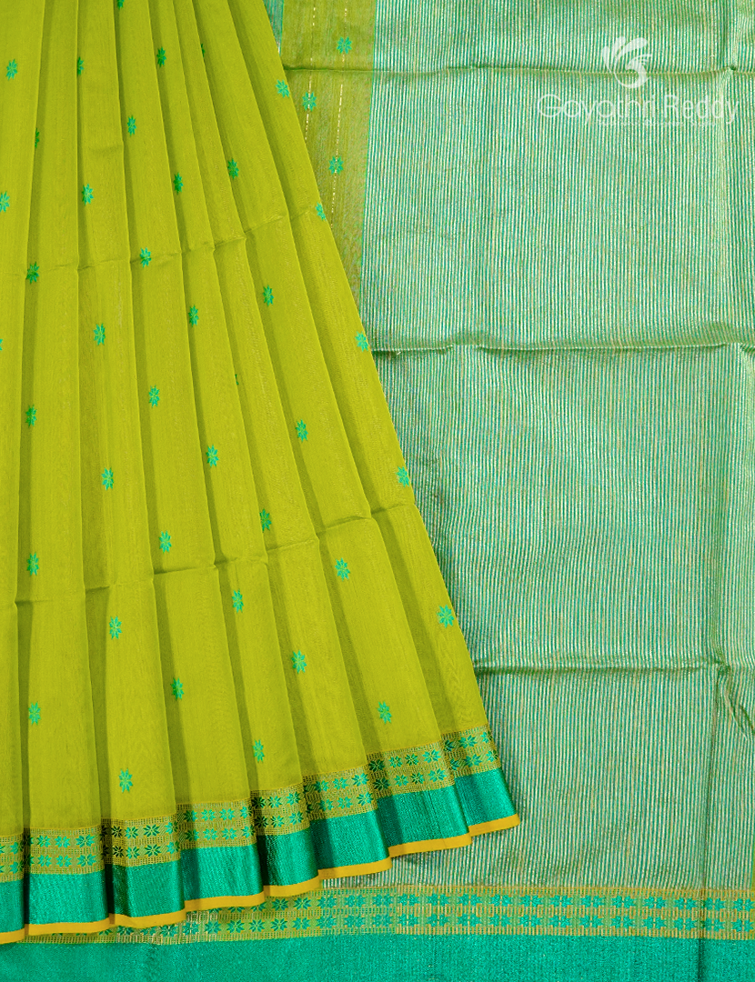 Pure Chanderi Sico Saree in Parrot Green and Sea Foam Green