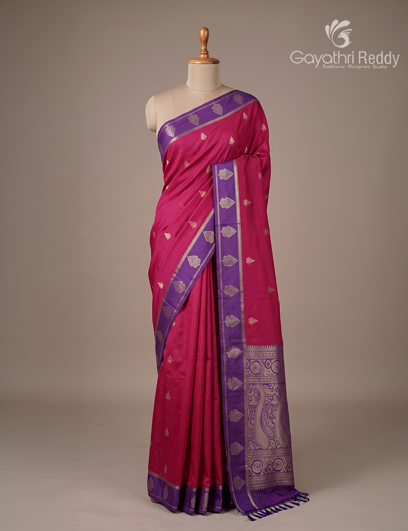 Semi Kanchipuran Silk Saree in Rani Pink and Purple