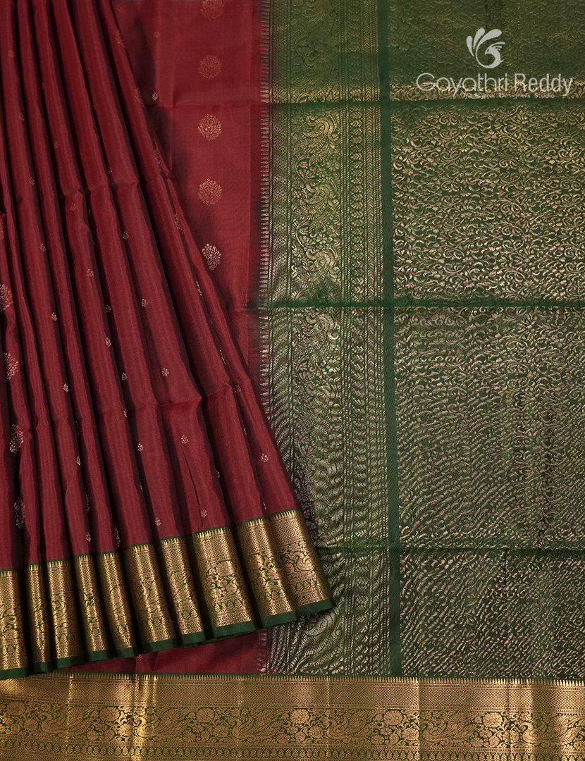 Pure Kanchipuram Soft Silk Saree in Deep Maroon and Green