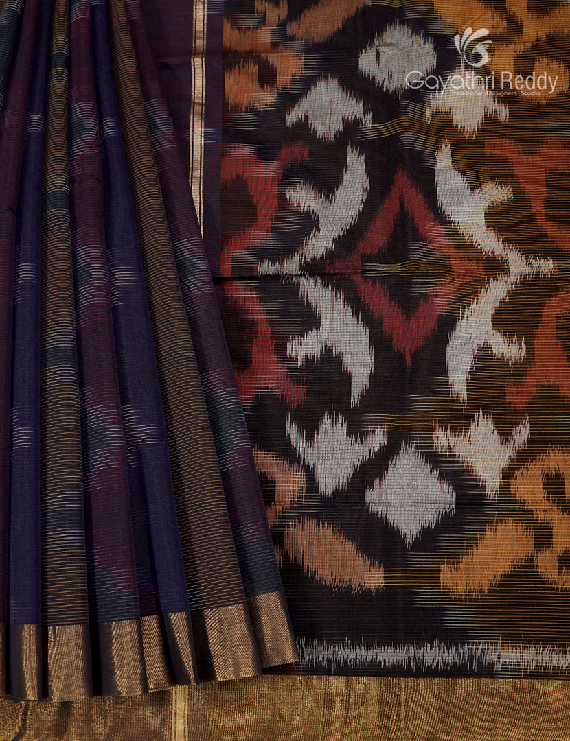 Semi Ikat Sico Saree in Navy Blue