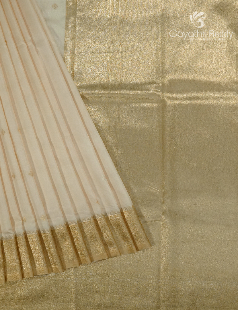Semi Kanchipuram Art Silk Saree in Cream and Gold