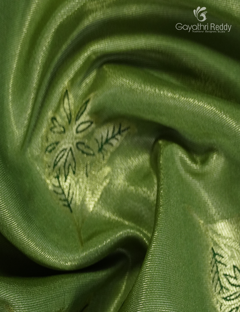 Semi Kanchipuram Silk Fancy Saree in Olive Green and Mehendi Green