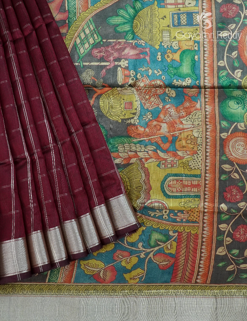 Semi Tussar Saree in Deep Maroon