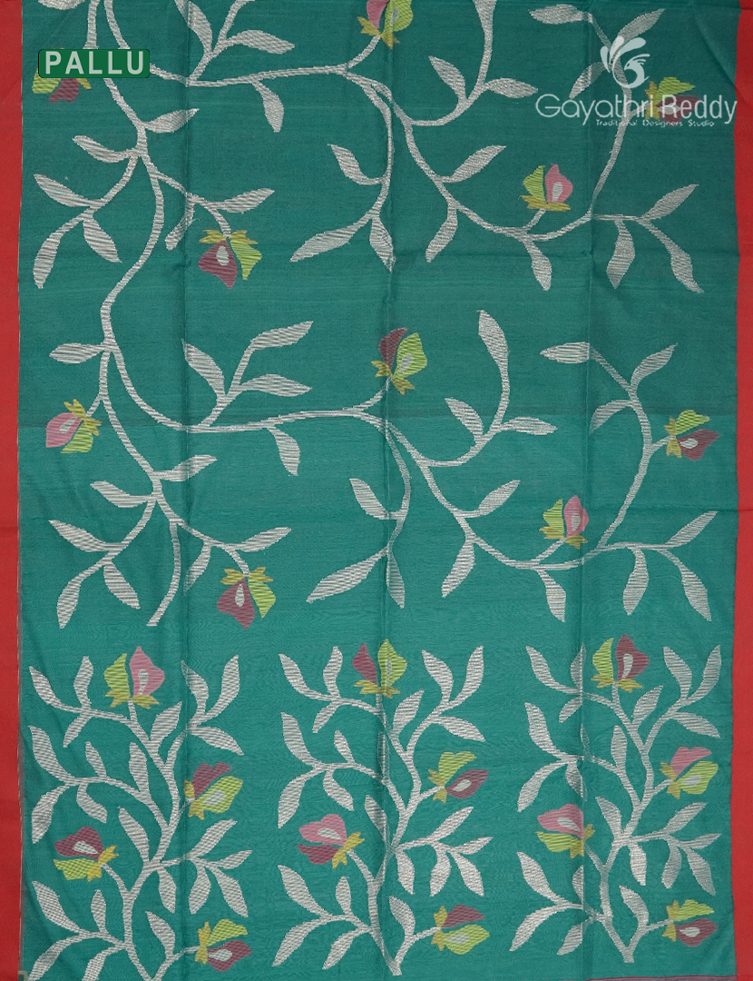 Pure Jamdani Kora Saree in Rama Green