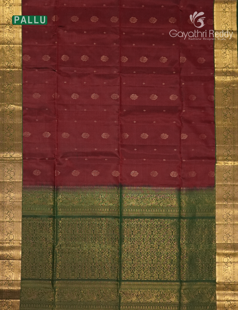 Pure Kanchipuram Soft Silk Saree in Deep Maroon and Green