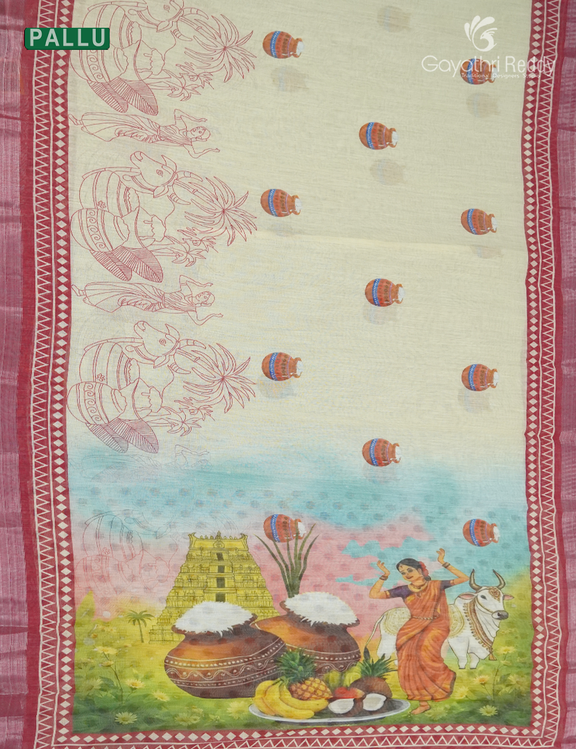 Pure Linen Saree in Light Yellow
