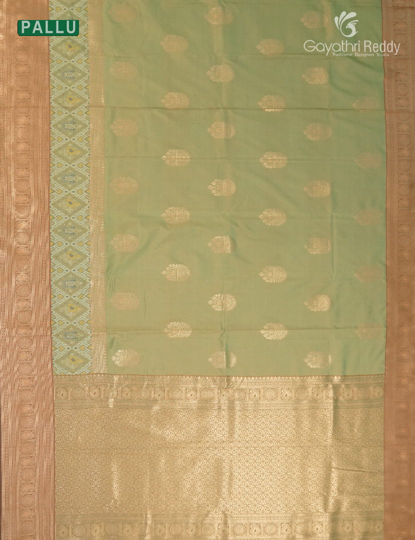 Semi Kanchipuram Art Silk Saree in Light Mehendi Green