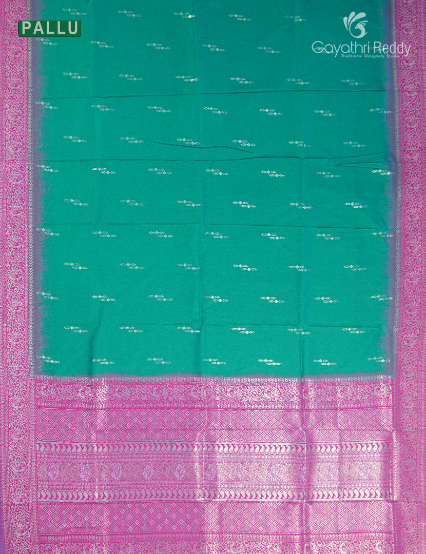 Semi Kanchipuran Silk Saree in Sea Green and Rani Pink