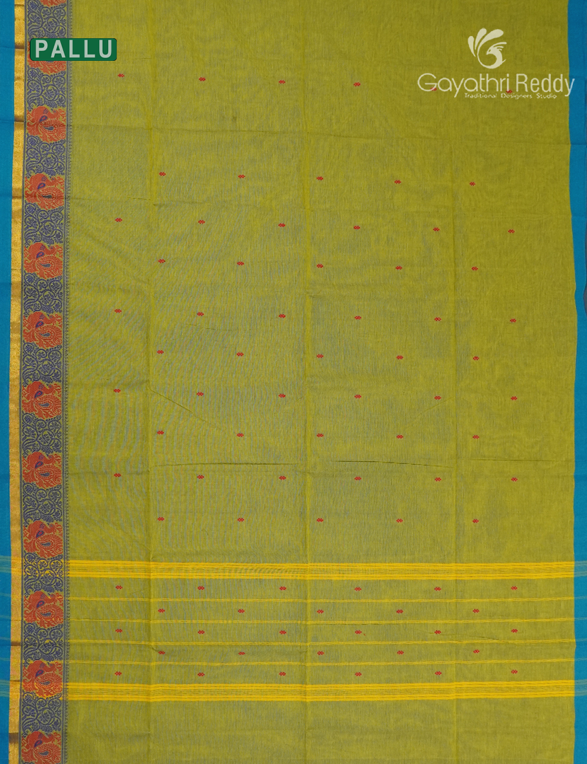 Pure Handloom Cotton Saree in Mehendi Green