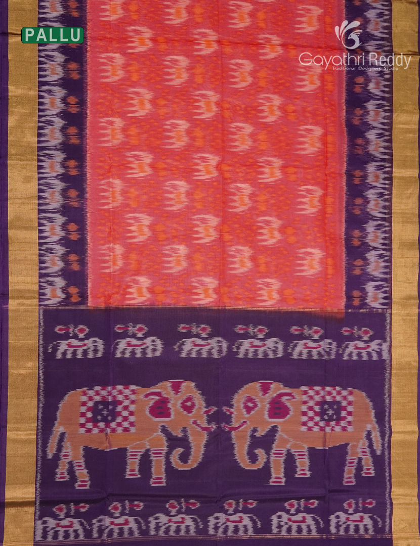 Kanchipuram Sico Saree in Peach and Deep Violet